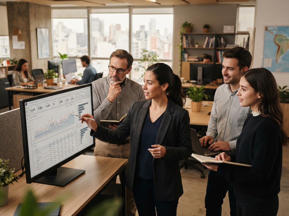 Boost Exorex Opt — equipo revisando indicadores de rendimiento y correlaciones de portafolio
